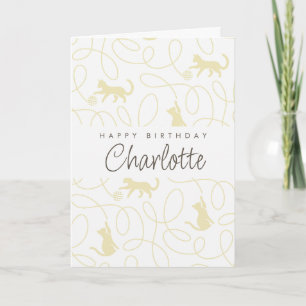 Playful Light Beige Cat Pattern Birthday Card