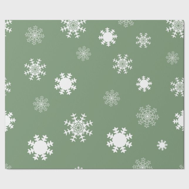 Playful Light Green Monochromatic Snow Flakes Wrapping Paper (Seam)