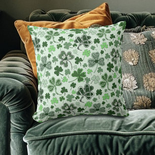 Playful Light Green Shamrock Hearts Pattern Celtic Cushion