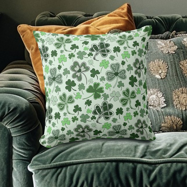Playful Light Green Shamrock Hearts Pattern Celtic Cushion (Creator Uploaded)