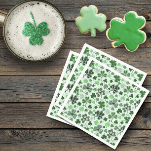 Playful Light Green Shamrock Hearts Pattern Celtic Napkin