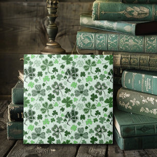 Playful Light Green Shamrock Hearts Pattern Celtic Tile