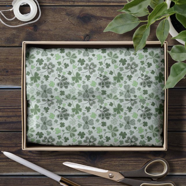 Playful Light Green Shamrock Hearts Pattern Celtic Tissue Paper (Creator Uploaded)