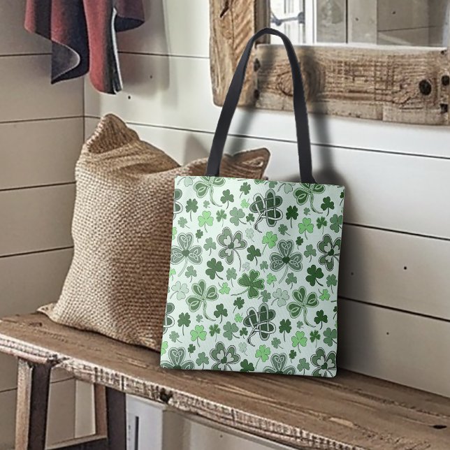 Playful Light Green Shamrock Hearts Pattern Celtic Tote Bag (Creator Uploaded)
