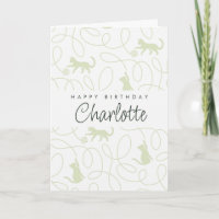 Playful Light Sage Green Cat Pattern Birthday