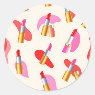 Playful Lipstick Beauty Glam Pattern Classic Round Sticker