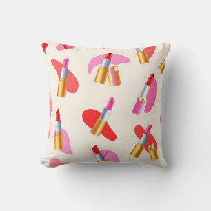 Playful Lipstick Beauty Glam Pattern Cushion