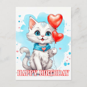 Playful Little Cat   Happy Birthday Postcard