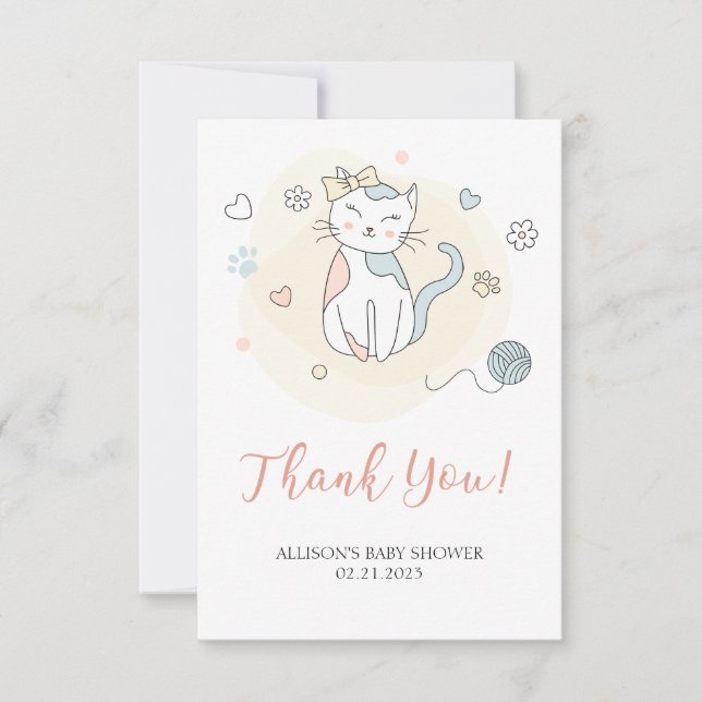 Playful little kitten Baby Shower  Thank You Card (Front)
