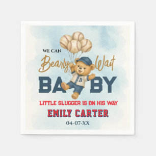 Playful Little Slugger Blue Baseball Baby Shower Napkin