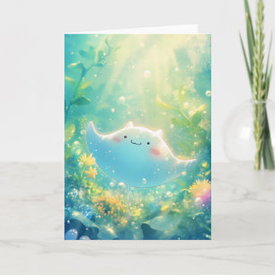 Playful Manta Ray in an Underwater Garden Card