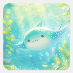 Playful Manta Ray Swimming in Coral Waters Square Sticker