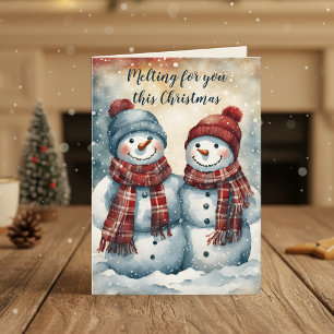 Playful Melting Snowman Couple Christmas Greeting Card