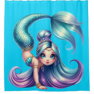 “Playful Mermaid Child Performing Handstand" Shower Curtain