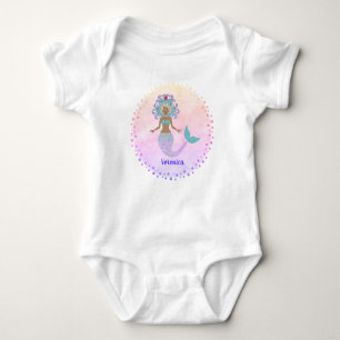 Playful Mermaid Sparkly Tail Illustration Baby Bodysuit