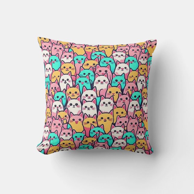 Playful Minimalist Cats in Multi-Coloured Pastels Cushion (Front)