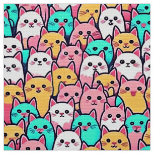 Playful Minimalist Cats in Multi-Coloured Pastels Fabric