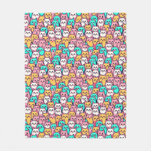 Playful Minimalist Cats in Multi-Coloured Pastels Fleece Blanket