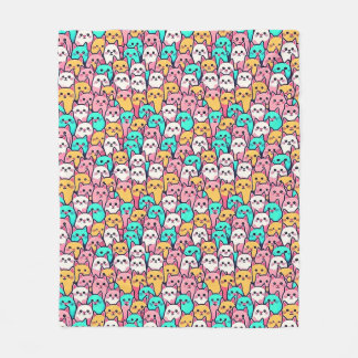 Playful Minimalist Cats in Multi-Coloured Pastels Fleece Blanket