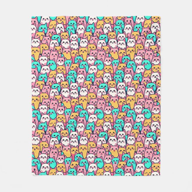 Playful Minimalist Cats in Multi-Coloured Pastels Fleece Blanket (Front)