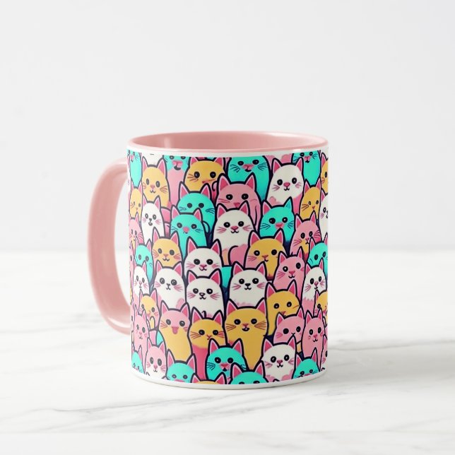 Playful Minimalist Cats in Multi-Coloured Pastels Mug (Front Left)