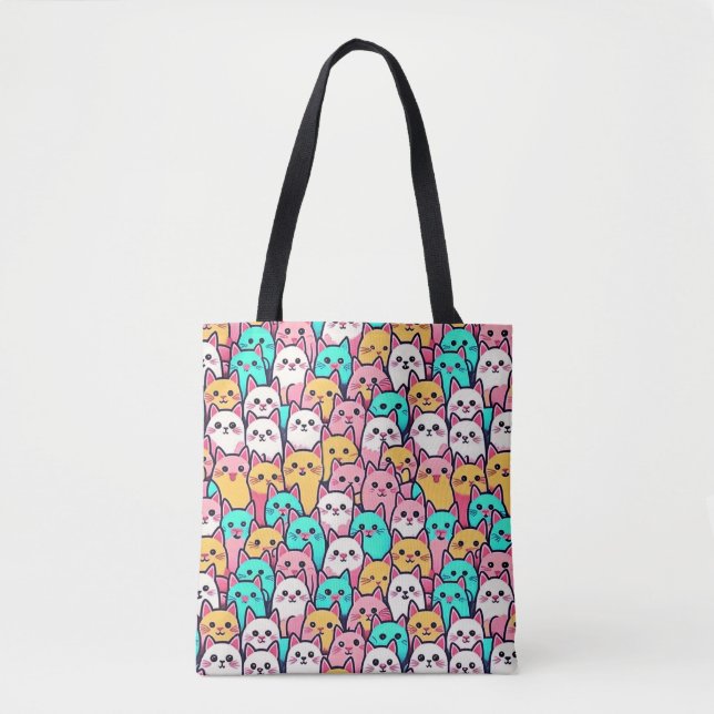 Playful Minimalist Cats in Multi-Coloured Pastels Tote Bag (Front)