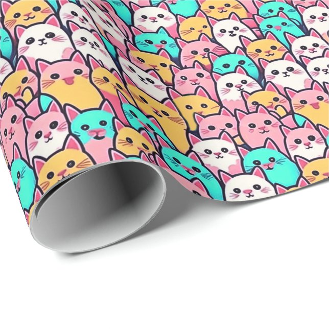 Playful Minimalist Cats in Multi-Coloured Pastels Wrapping Paper (Roll Corner)
