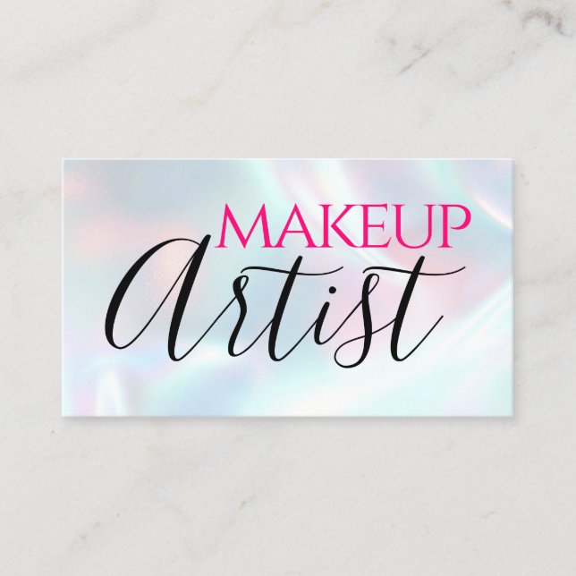 Playful Modern Makeup Artist Holographic Business Card (Front)