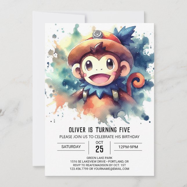 Playful Modern Monkey Birthday Invitation (Front)