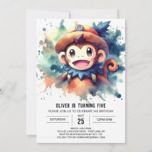 Playful Modern Monkey Birthday Invitation