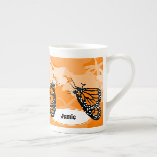 Playful Monarch Butterfly & Name Orange Bone China Mug