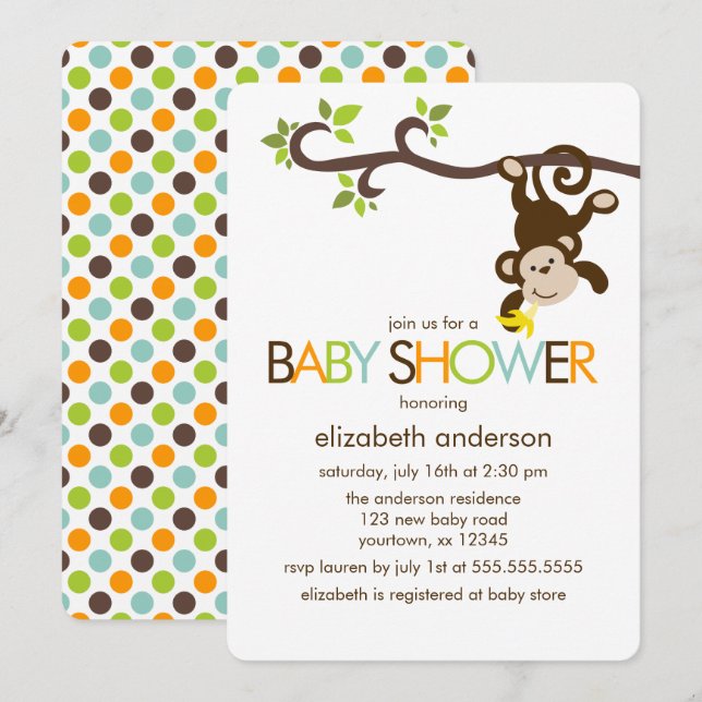 Playful Monkey Baby Shower Invitation (Front/Back)