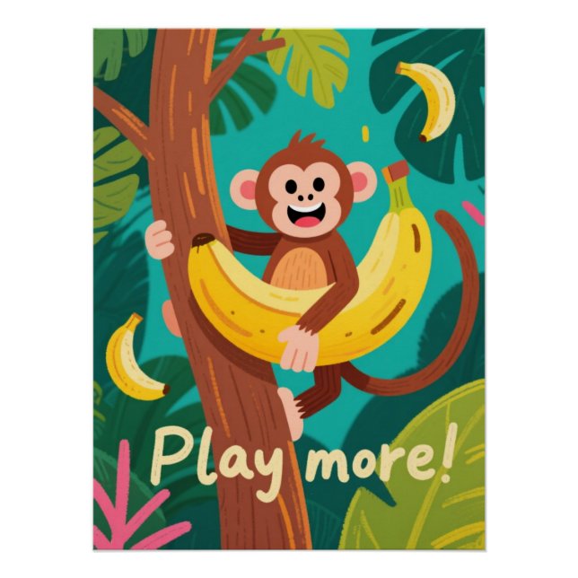 Playful Monkey Banana Quote Ar Poster (Front)