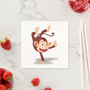 Playful Monkey Doing a Handstand Cute Animal Napkin