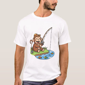 Playful Monkey Fishing T-shirt for Men & Women | H