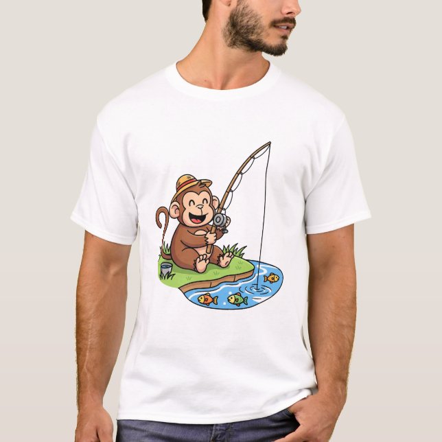 Playful Monkey Fishing T-shirt for Men & Women | H (Front)