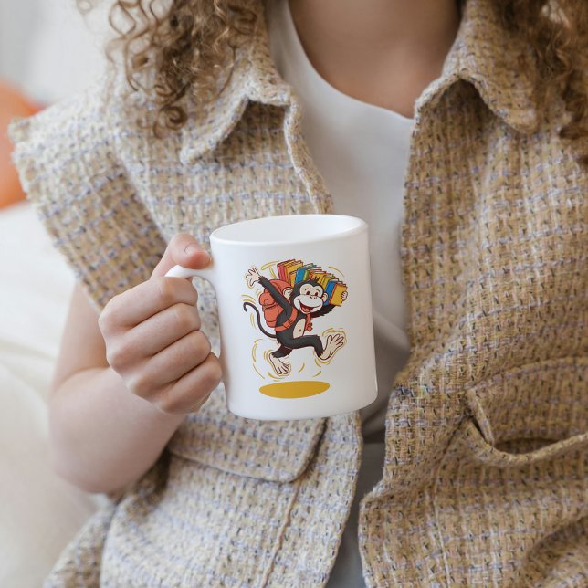 Playful Monkey with Books Fun & Educational Design Coffee Mug (Creator Uploaded)