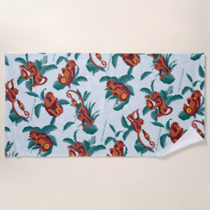 Playful Monkeys Pattern of The White Lotus Beach Towel