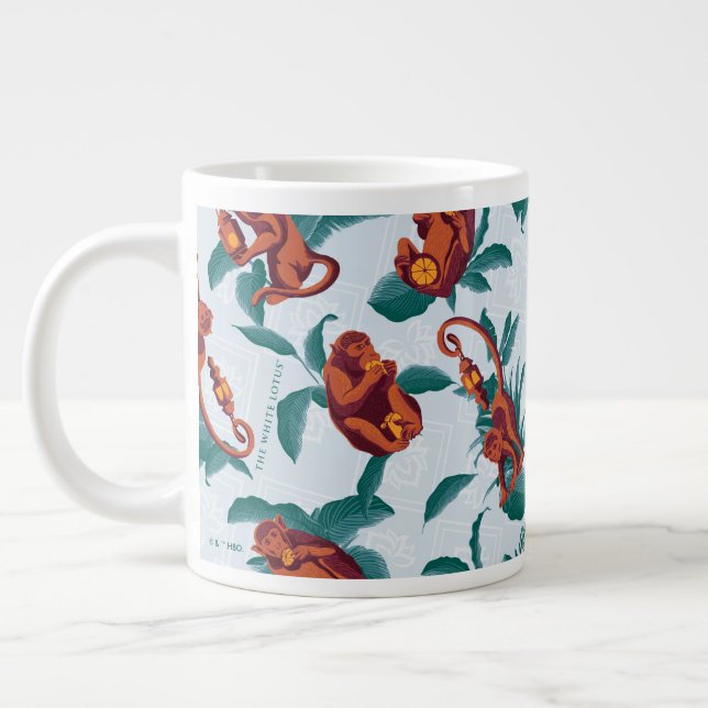 Playful Monkeys Pattern of The White Lotus Large Coffee Mug (Left)