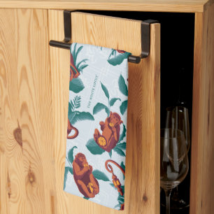 Playful Monkeys Pattern of The White Lotus Tea Towel