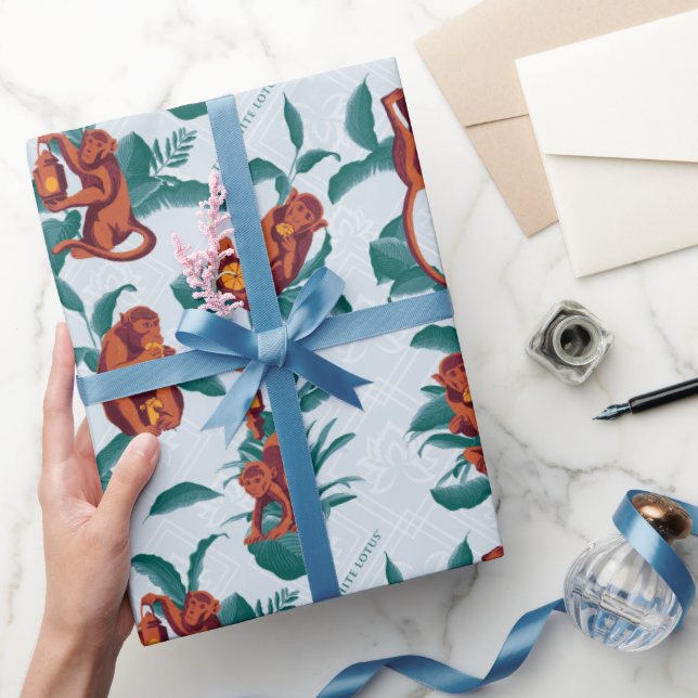 Playful Monkeys Pattern of The White Lotus Wrapping Paper (Gifting)