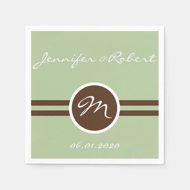 Playful Monogram in Sage Green and Brown Napkin (Front)