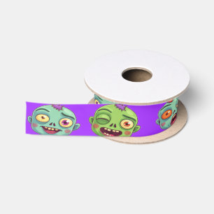 Playful Monsters Zombies For Halloween Satin Ribbon