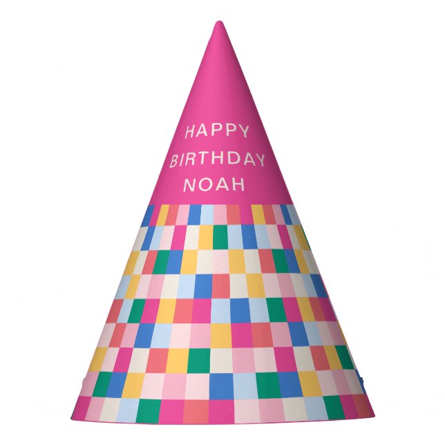 Playful Multicolor Blocks Party Hat (Front)