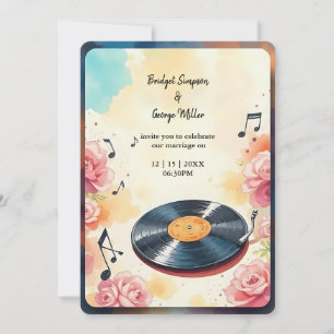 playful musical floral watercolor wedding  invitation