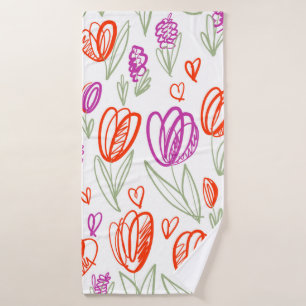 Playful naive tulip flower seamless pattern bath towel