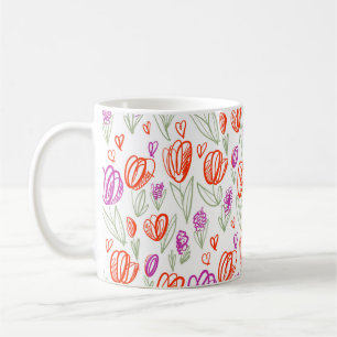 Playful naive tulip flower seamless pattern  coffee mug