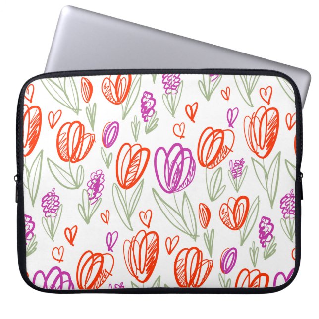 Playful naive tulip flower seamless pattern  laptop sleeve (Front)