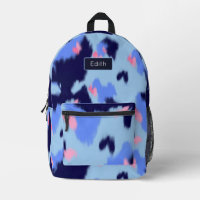 Playful navy and blue and pink pattern with name