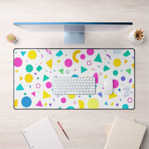 Playful Neon Memphis Geometric Retro Pattern Desk Mat